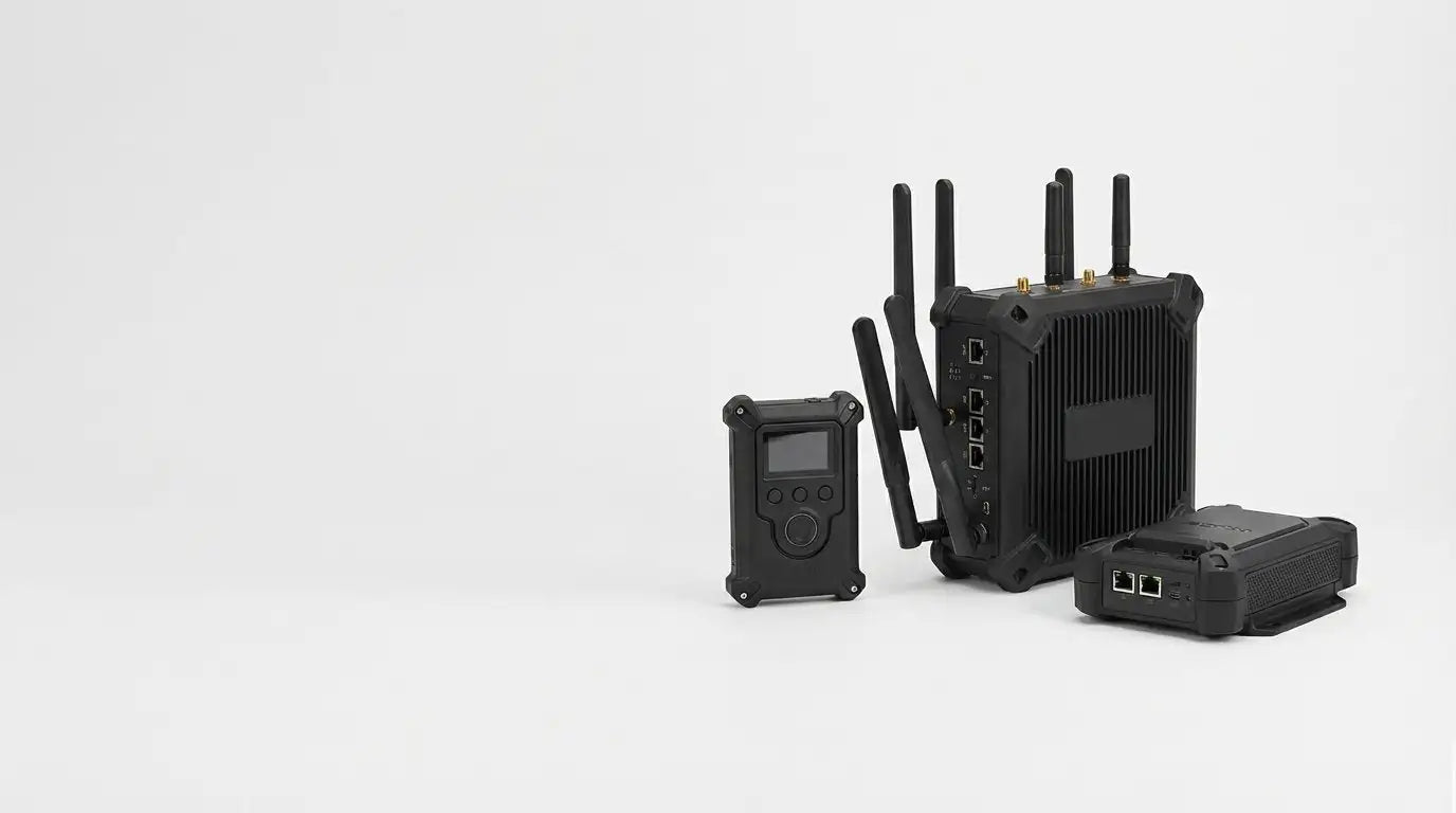 Black rugged wireless communication device with multiple antennas and ported side panels