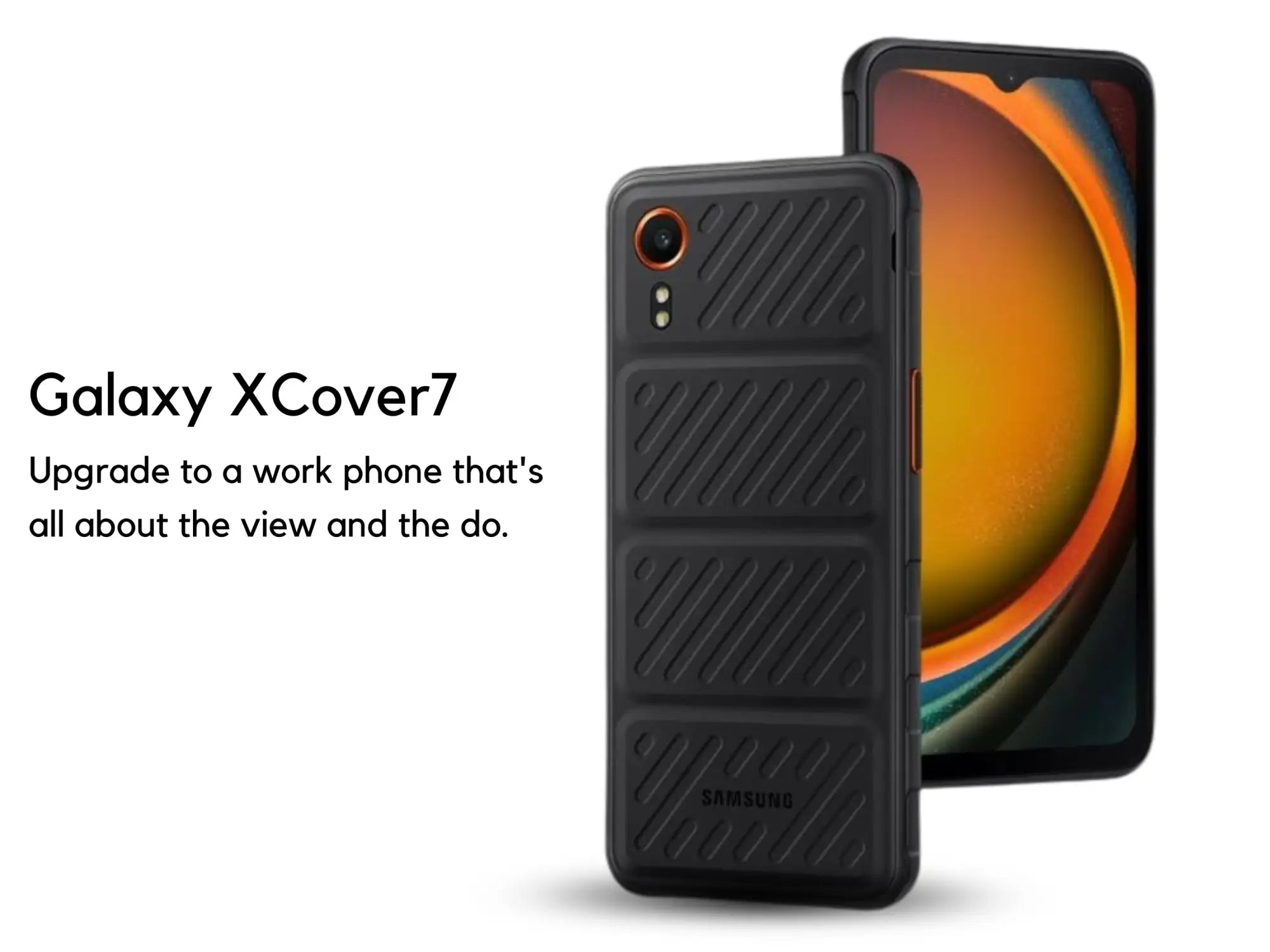 Black textured protective case for the samsung galaxy xcover7 smartphone.