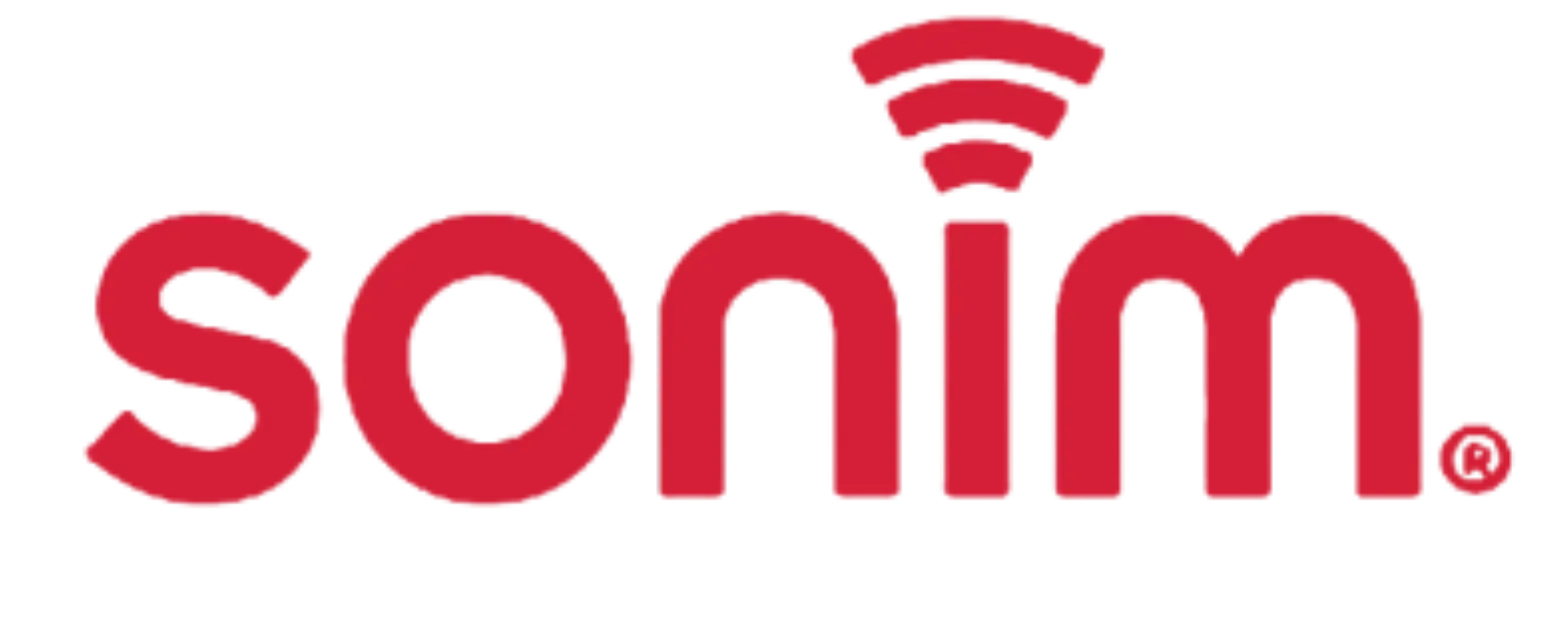 Red ’sonim’ logo with a wi-fi symbol above the letter ’i’.